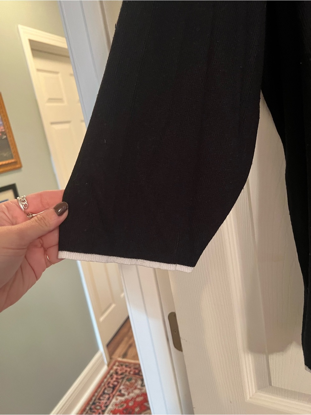 Cable & Gauge Black Scoop-Neck Sweater with White Scalloped Trim - Picture 4 of 5